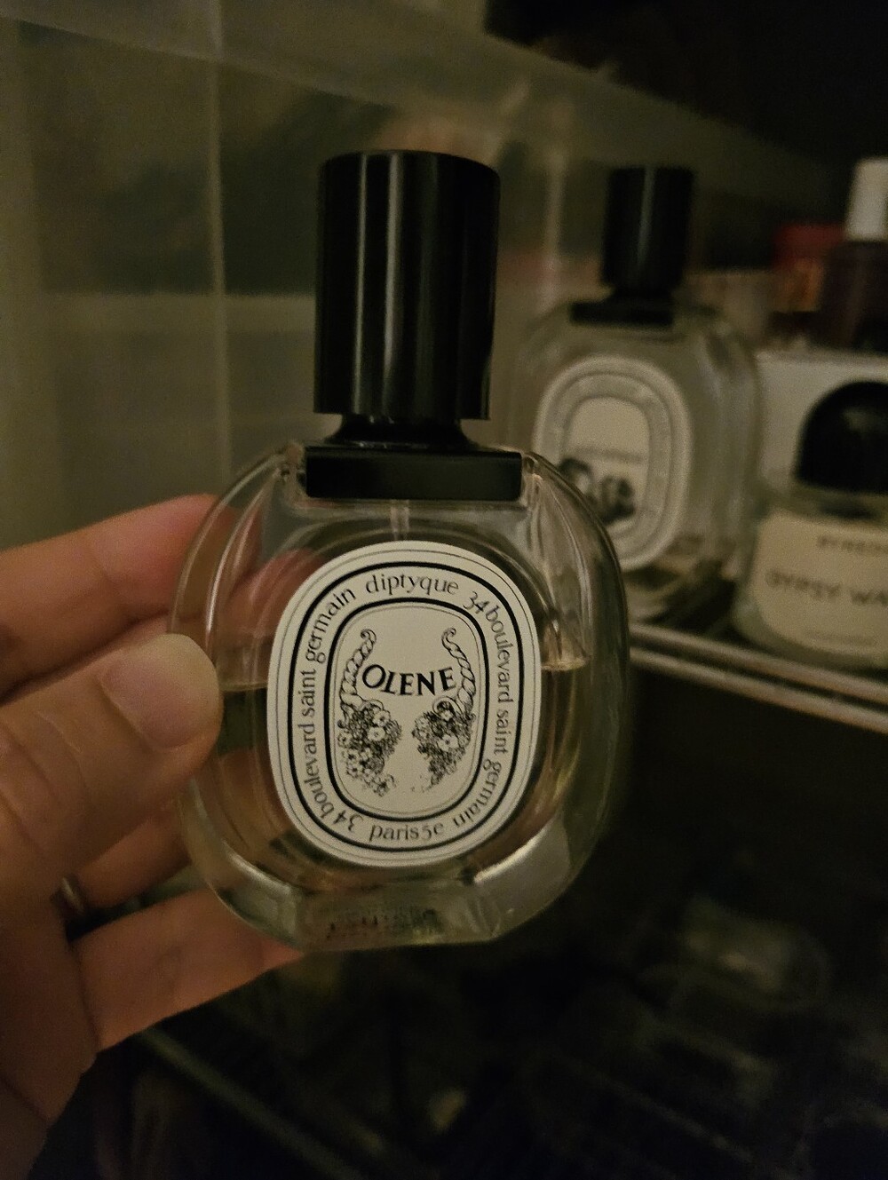diptyque Olene Clear Glass Perfume Bottle with Black Cap